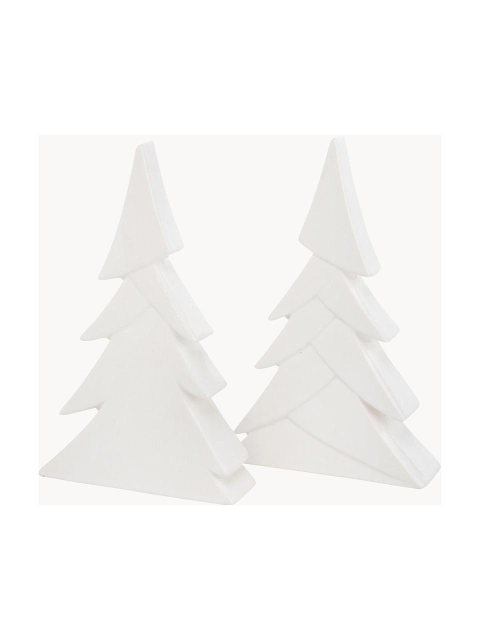 Handgefertigtes Deko-Weihnachtsbäume-Set Jade, 2-tlg., Steingut, Weiß, 12 x H 19 cm