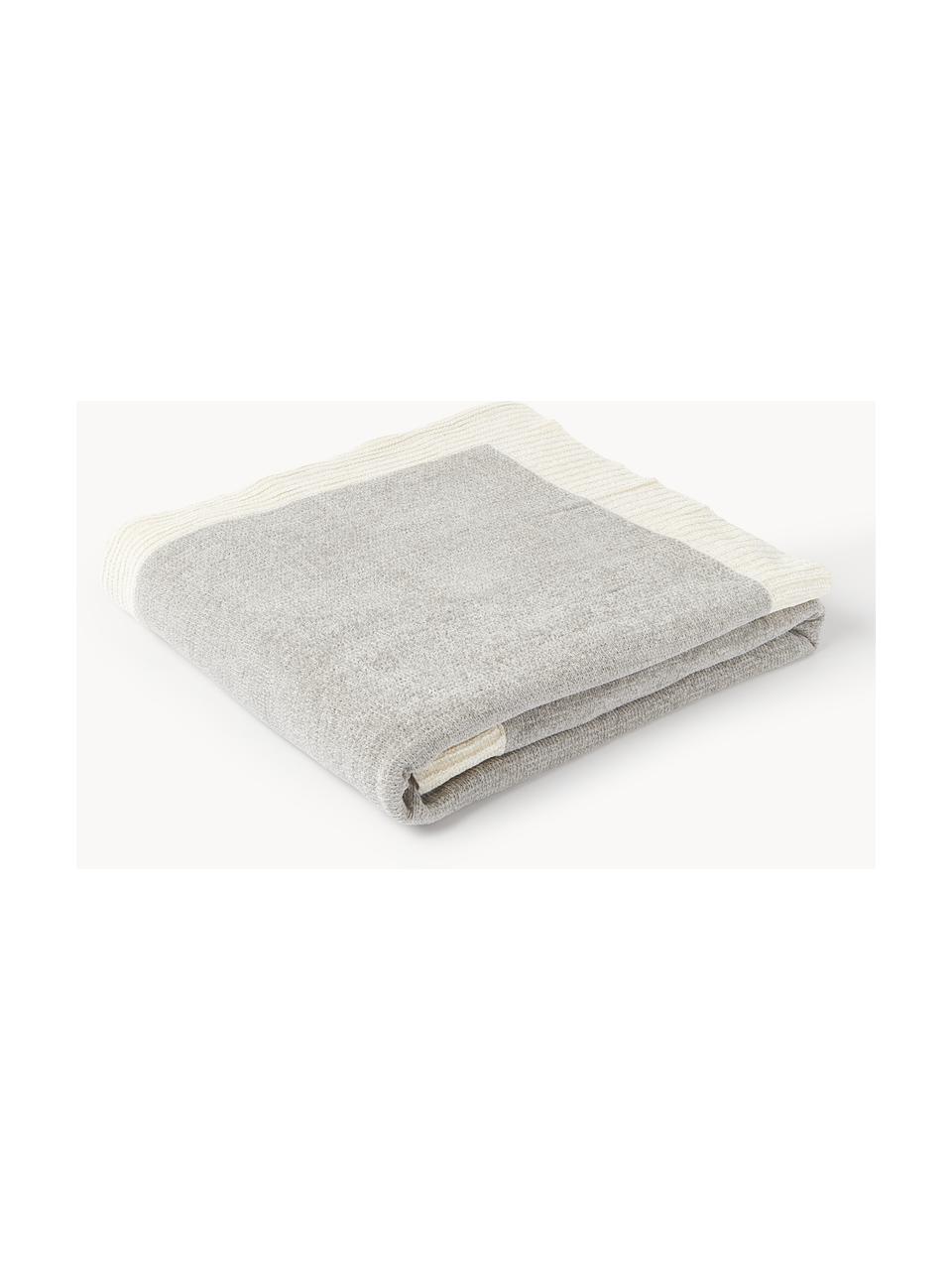 Decke Demi aus Chenille, 100 % Polyacryl, Hellgrau, Cremeweiß, B 130 x L 170 cm