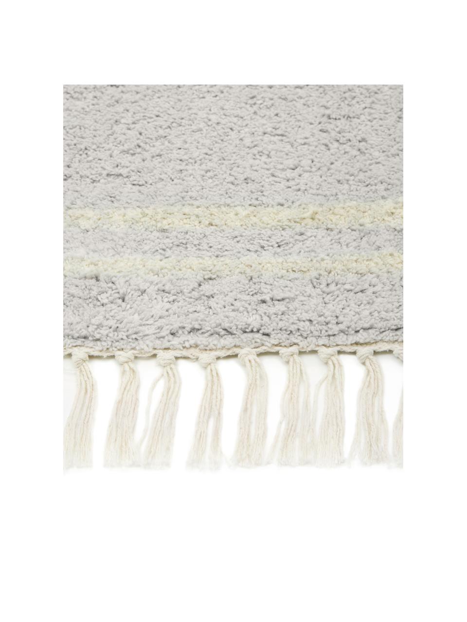 Ručně tkaný bavlněný koberec s klikatým vzorem a třásněmi Asisa, Odstíny šedé a žluté, Š 80 cm, D 150 cm (velikost XS)