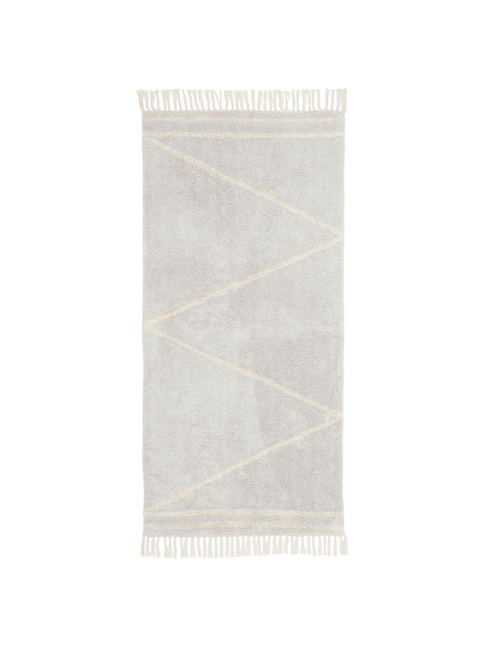 Tapis avec franges tufté main motif zigzag Asisa, Tons gris et jaunes, larg. 80 x long. 150 cm (taille XS)