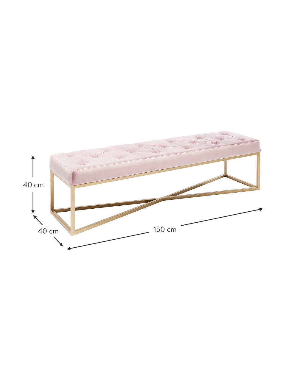 Samt-Polsterbank Crossover in Rosa, Bezug: Polyestersamt Der Bezug w, Gestell: Metall, lackiert, Rosa, Messingfarben, 90 x 40 cm