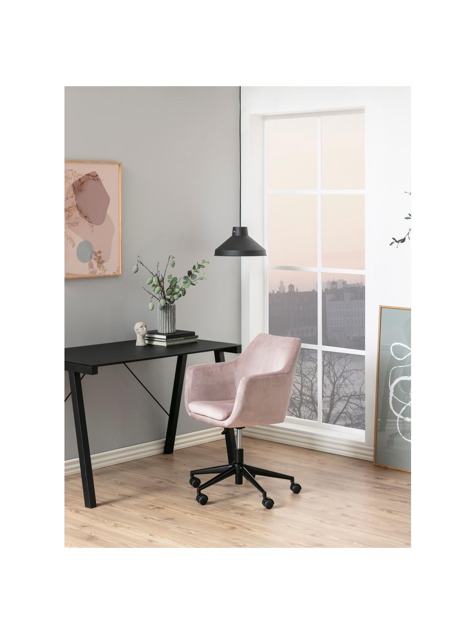 Krzesło biurowe z aksamitu Nora, obrotowe, Tapicerka: poliester (aksamit) 25 00, Stelaż: metal malowany proszkowo, Bladoróżowy aksamit, S 58 x G 58 cm