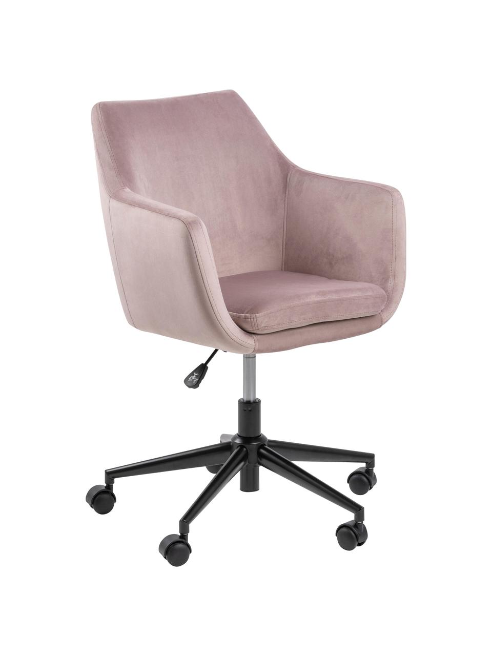 Fauteuil de bureau en velours Nora, hauteur ajustable, Velours rose, larg. 58 x prof. 58 cm