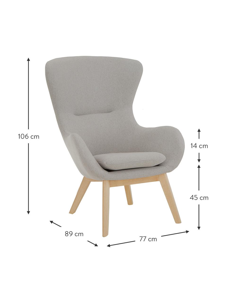 Poltrona con piedini in legno Wing, Rivestimento: poliestere Con 40.000 cic, Piedini: legno massiccio con finit, Grigio, Lung. 77 x Prof. 89 cm