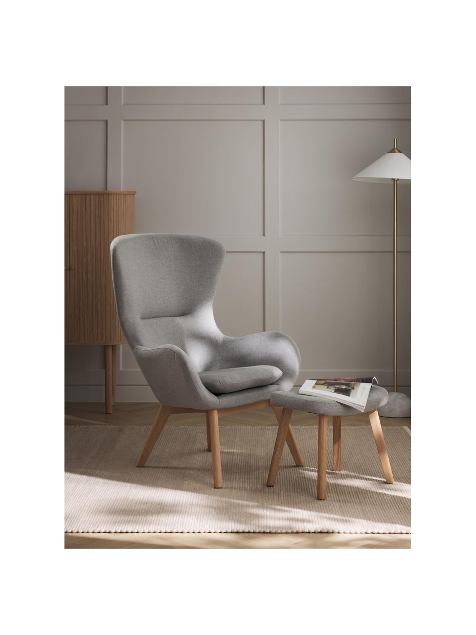 Fauteuil Wing met houten poten, Bekleding: polyester Met 40.000 schu, Poten: gelakt massief hout met e, Geweven stof grijs, hout, licht, B 77 x D 89 cm