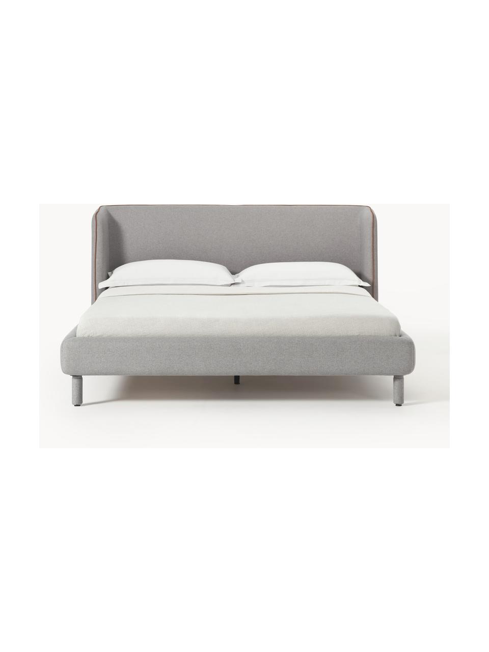 Cama tapizada Luma, con cabecero, Tapizado: 100% poliéster Alta resis, Estructura: madera contrachapada, Patas: metal, poliéster Este pro, Tejido gris, An 140 x L 200 cm