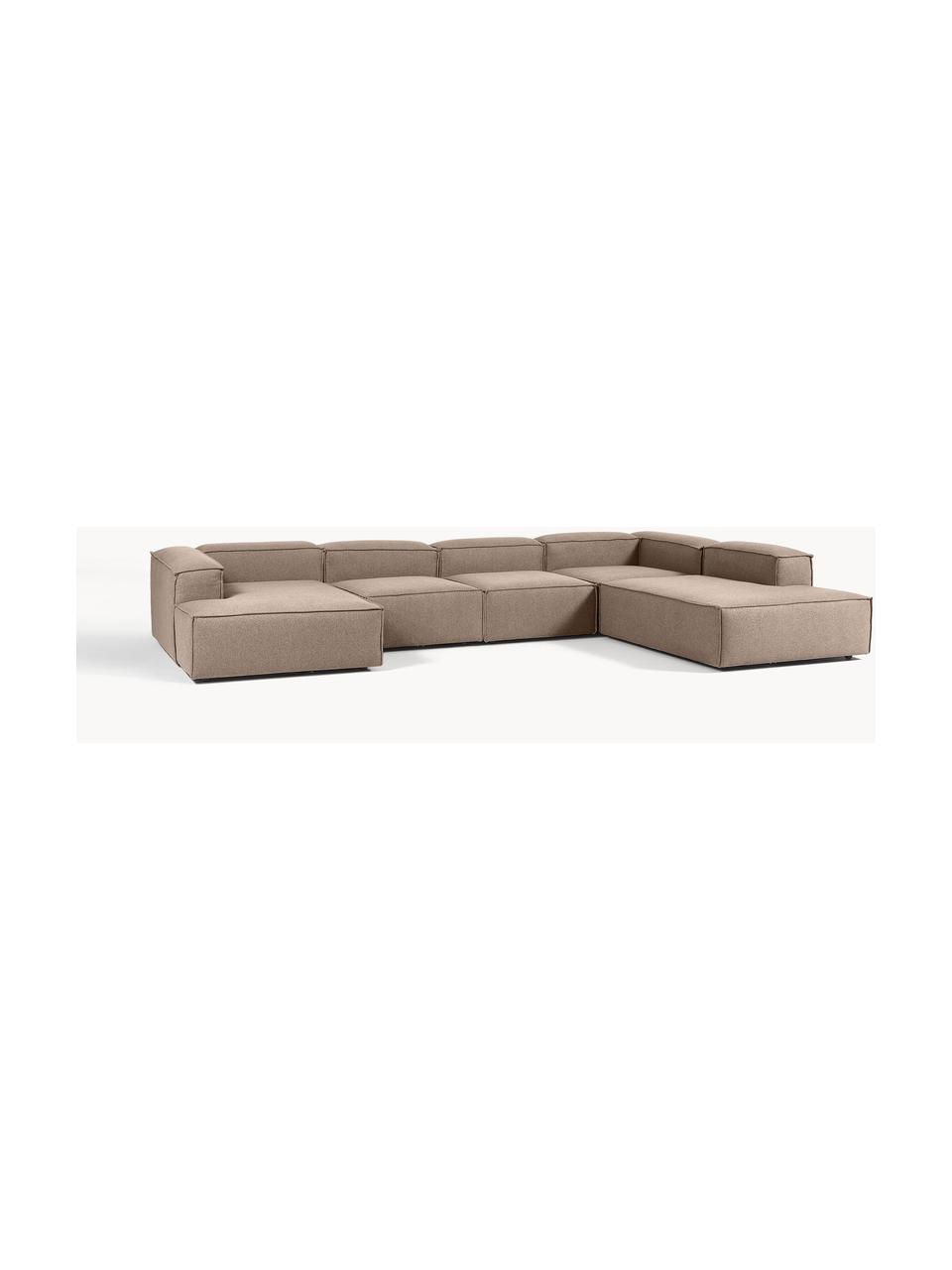 Sofa modułowa Lennon, Tapicerka: 100% poliester Dzięki tka, Stelaż: lite drewno sosnowe, skle, Nogi: tworzywo sztuczne Ten pro, Taupe tkanina, S 418 x G 269 cm, prawostronna