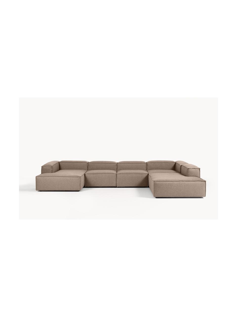 Sofa modułowa Lennon, Tapicerka: 100% poliester Dzięki tka, Stelaż: lite drewno sosnowe, skle, Nogi: tworzywo sztuczne Ten pro, Taupe tkanina, S 418 x G 269 cm, prawostronna