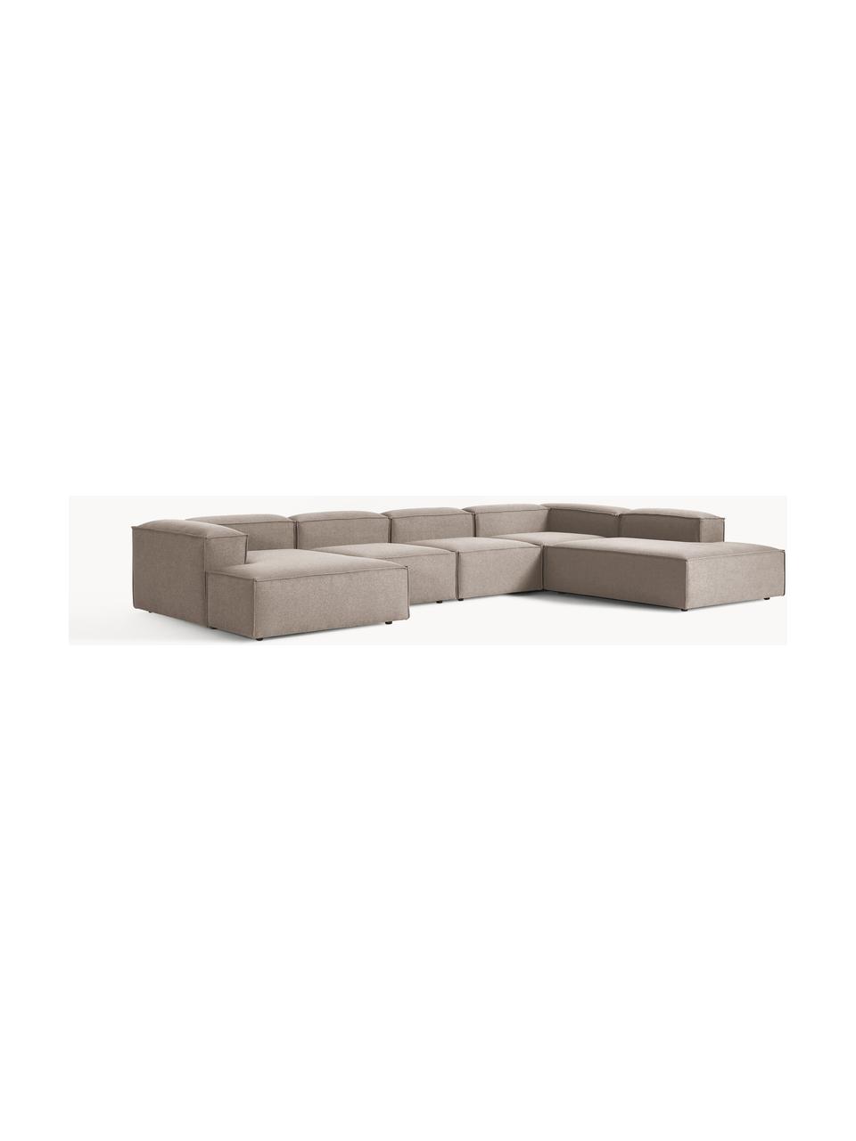 Divano angolare componibile Lennon, Rivestimento: 100% poliestere Con 115.0, Struttura: legno di pino massiccio, , Tessuto taupe, Larg. 418 x Prof. 269 cm, chaise lounge a sinistra