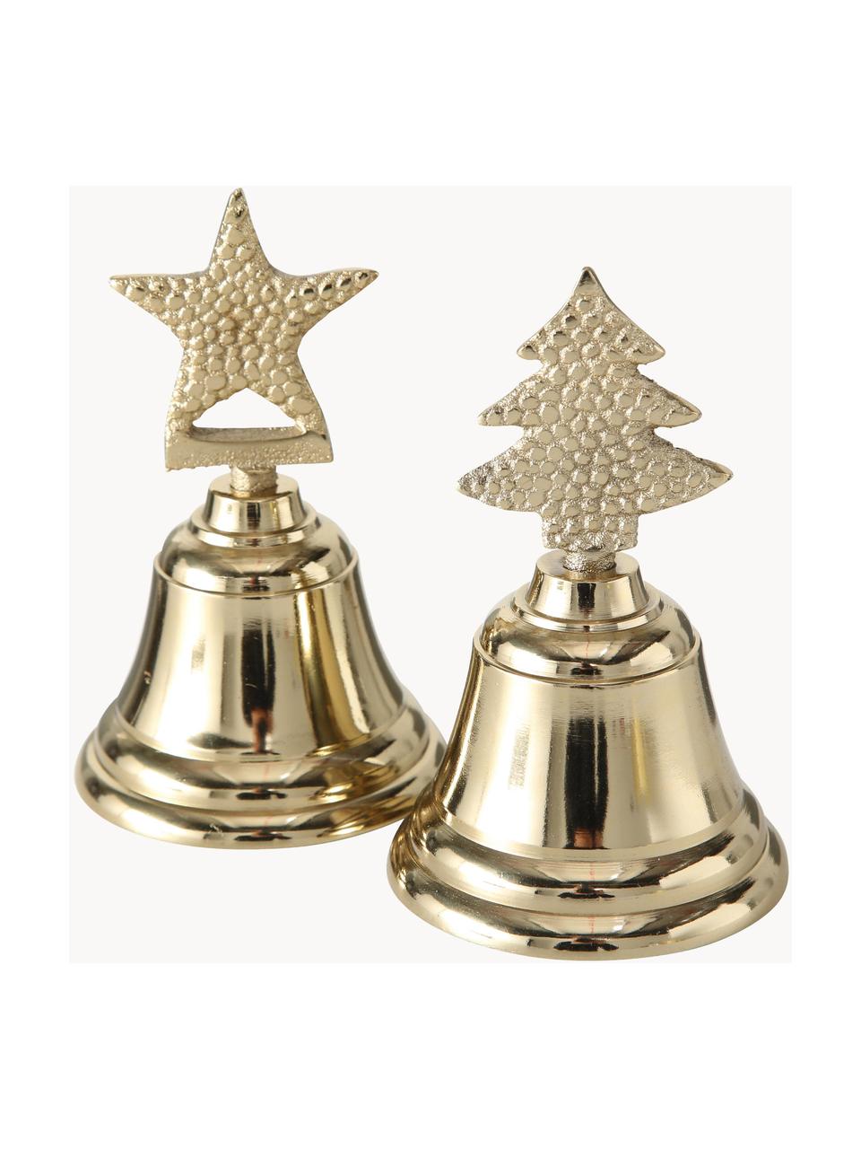 Set 2 campanelli decorativi dorati Liselle, Alluminio, Dorato, Ø 7 x Alt. 11 cm