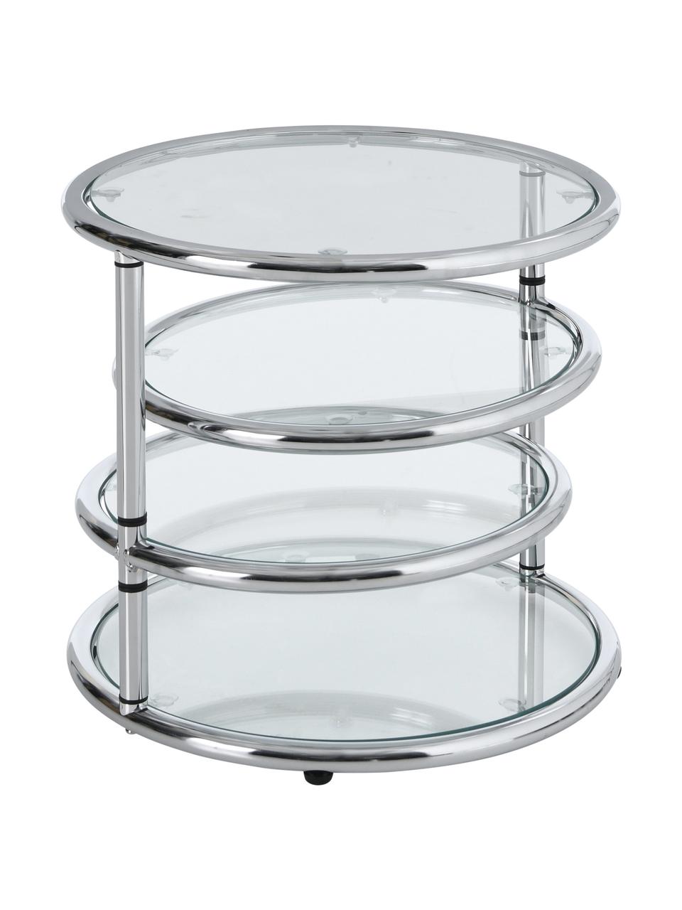 Runder Beistelltisch Dotts mit Glasplatten, Gestell: Metall, verchromt, Einlegeböden: Glas. gehärtet, Transparent, Chromfarben, Ø 40 x H 45 cm