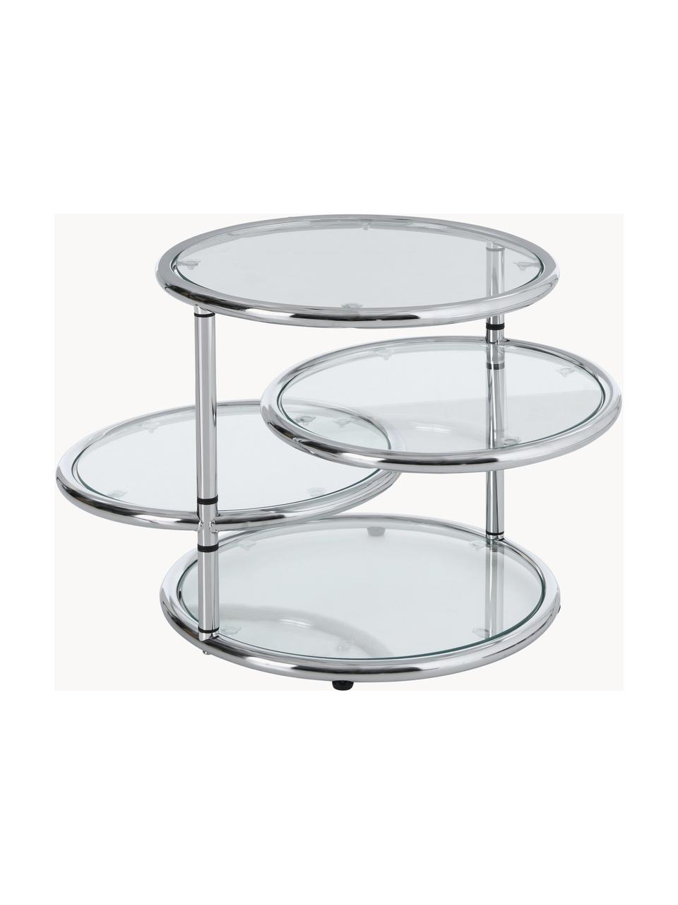 Mesa auxiliar redonda de vidrio Dotts, Estructura: metal cromado, Estantes: vidrio curtido, Transparente, cromo, Ø 40 x Al 45 cm