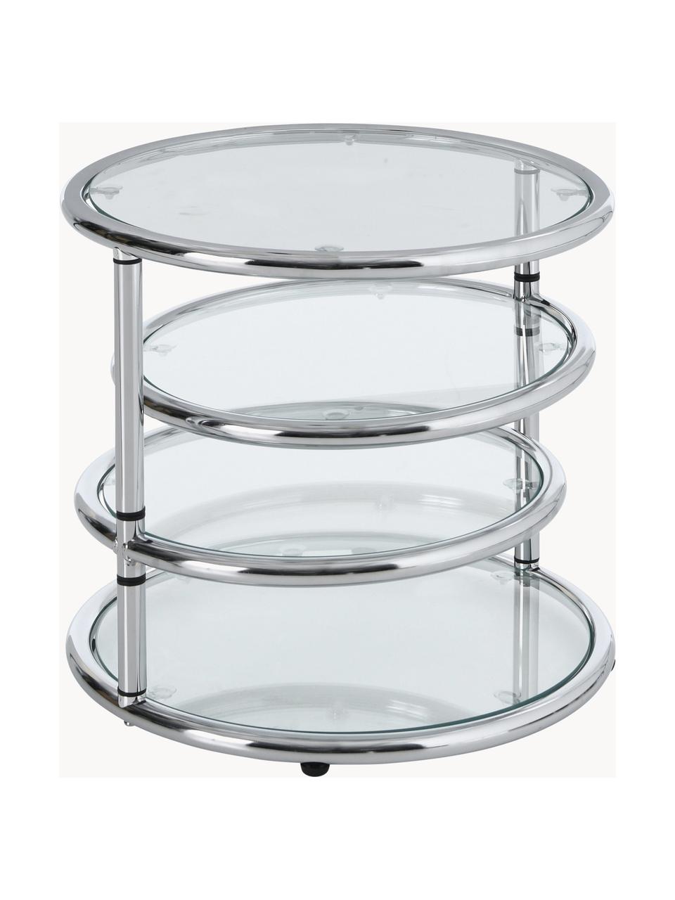 Okrągły stolik pomocniczy ze szklanymi blatami Dotts, Stelaż: metal chromowany, Transparentny, odcienie chromu, Ø 40 x W 45 cm