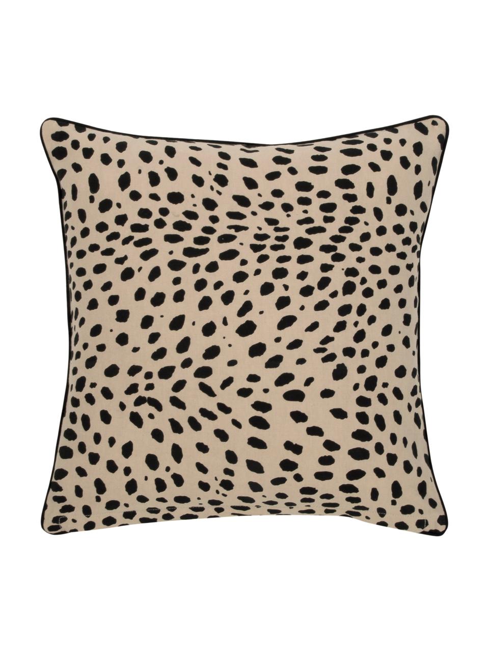 Housse de coussin 45x45 déco Leopard, 100 % coton, Beige, noir, larg. 45 x long. 45 cm