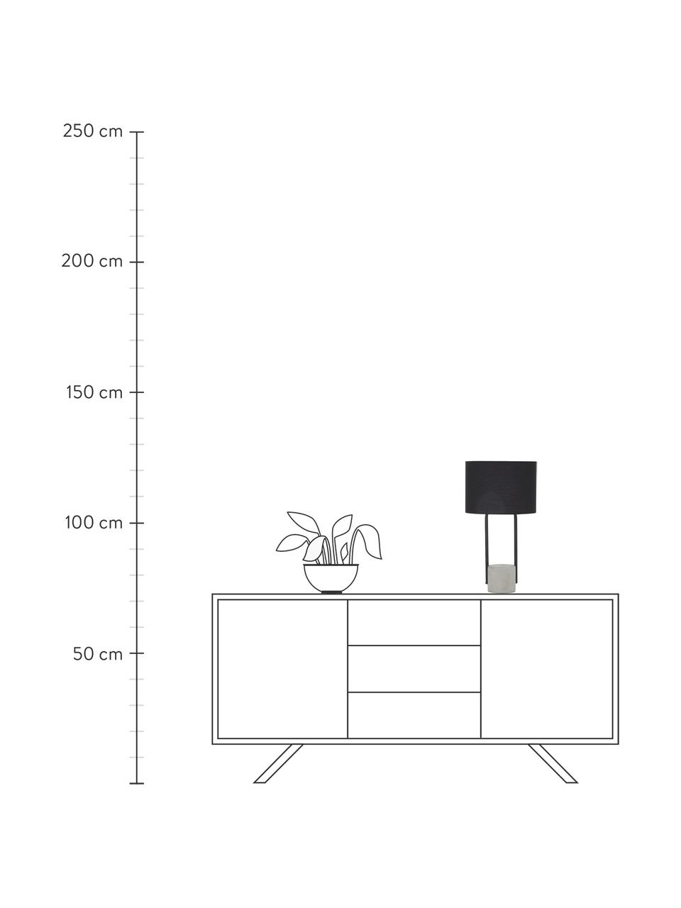 Große Tischlampe Pipero mit Betonfuß, Lampenschirm: Textil, Lampenfuß: Metall, pulverbeschichtet, Schwarz, Grau, Ø 28 x H 51 cm