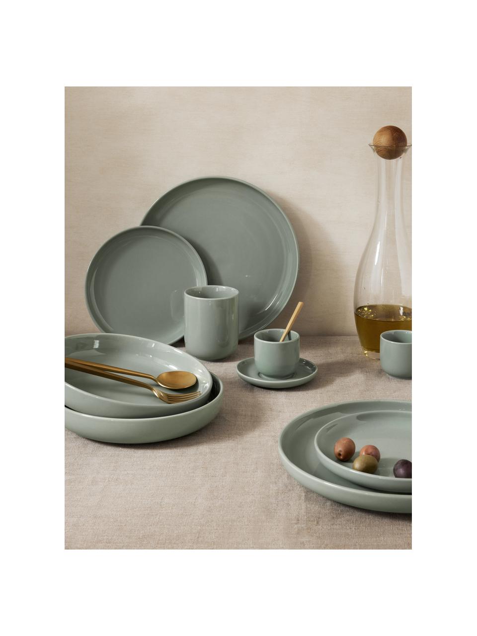 Porcelánové talíře na těstoviny Nessa, 4 ks, Vysoce kvalitní porcelán, Šalvějově zelená, Ø 21 cm