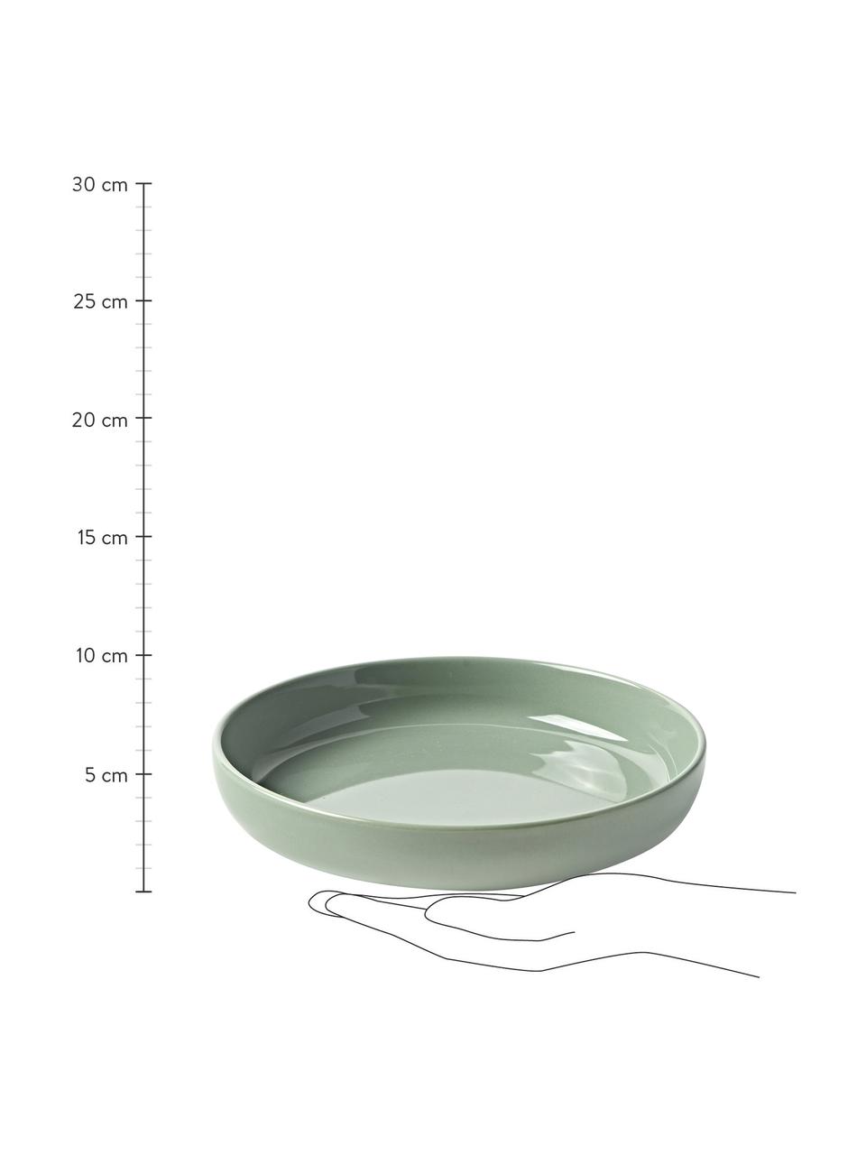Assiettes creuses en porcelaine Nessa, 4 pièces, Porcelaine dure de haute qualité, Vert sauge, Ø 21 cm