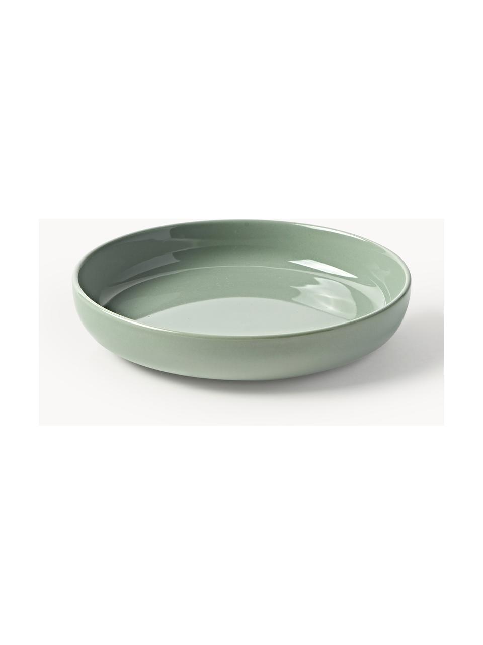 Assiettes creuses en porcelaine Nessa, 4 pièces, Porcelaine de haute qualité, émaillé, Vert sauge, haute brillance, Ø 21 cm