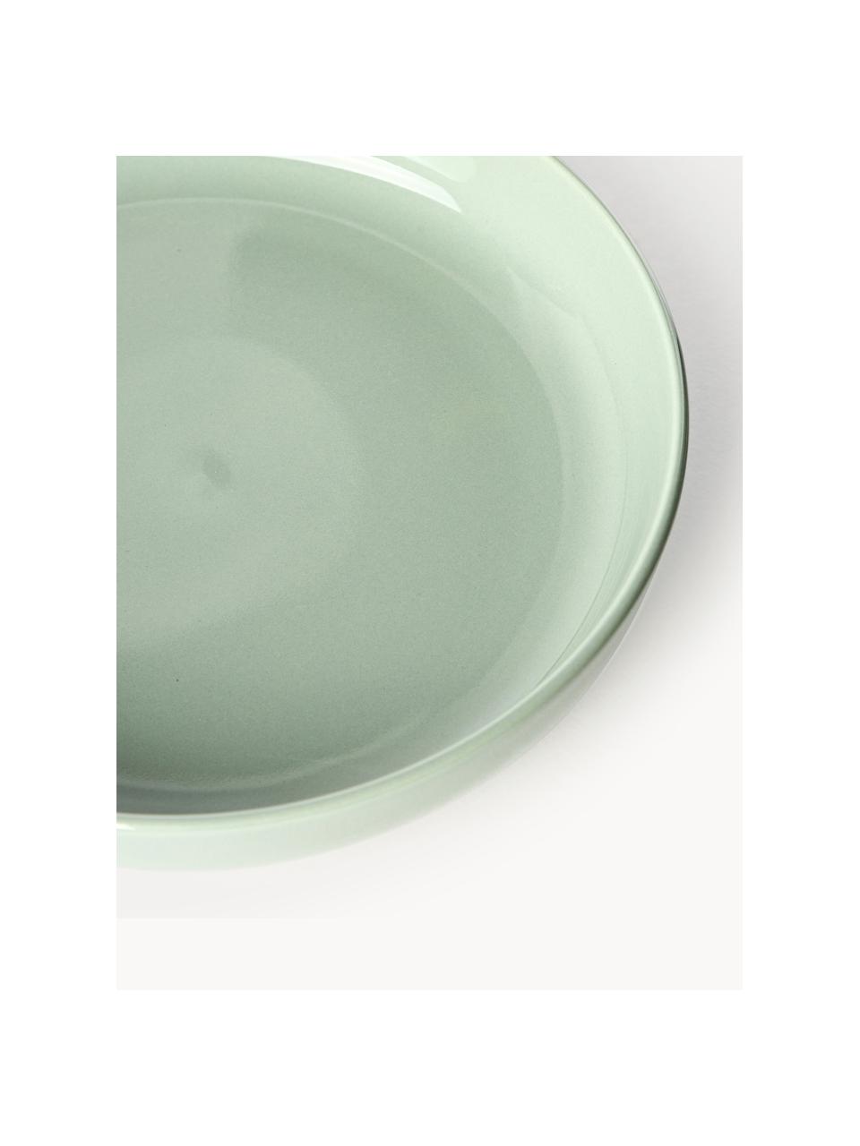 Platos hondos de porcelana Nessa, 4 uds., Porcelana dura de alta calidad, esmaltada, Verde salvia brillante, Ø 21 cm