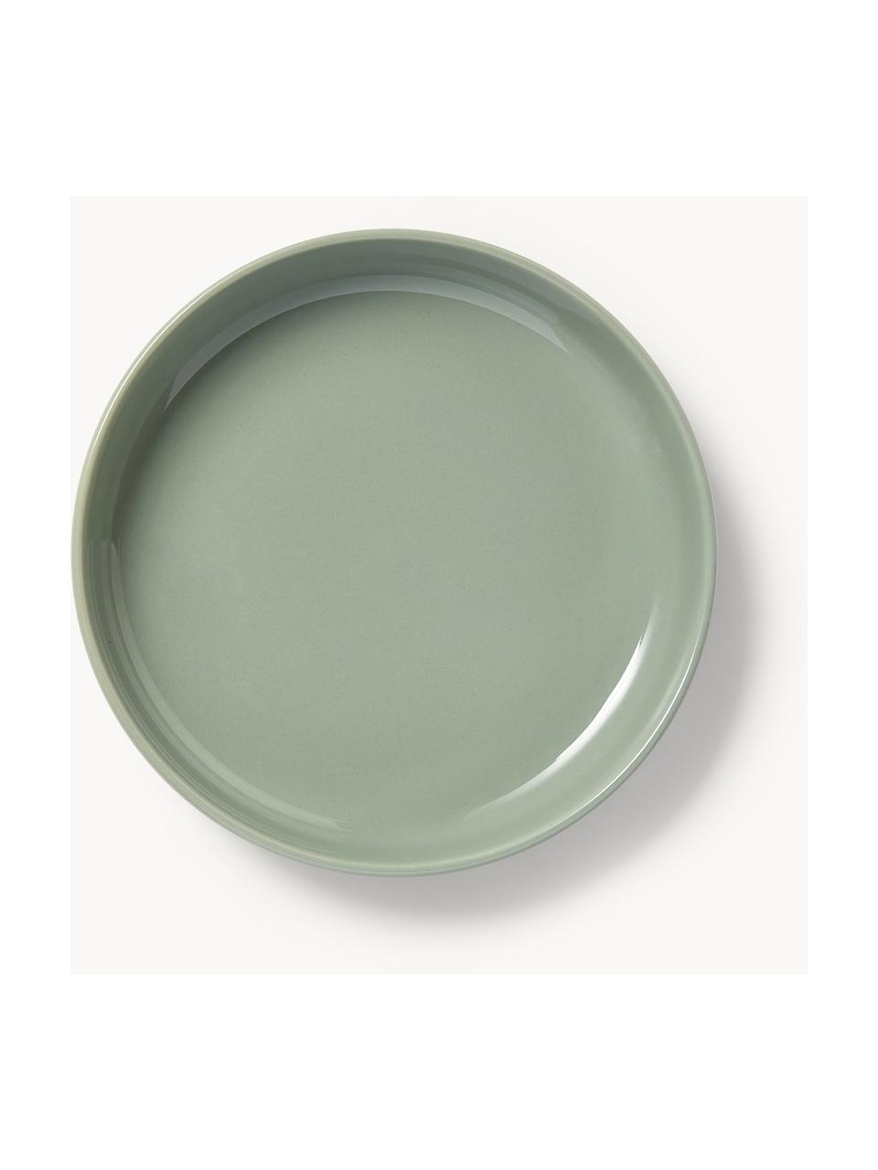 Platos hondos de porcelana Nessa, 4 uds., Porcelana dura de alta calidad, esmaltada, Verde salvia brillante, Ø 21 cm