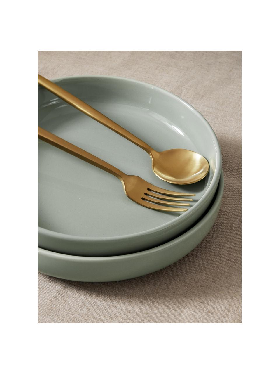 Porzellan Pastateller Nessa, 4 Stück, Hochwertiges Hartporzellan, Salbeigrün, glänzend, Ø 21 cm