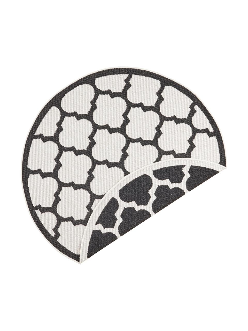 Okrągły dwustronny dywan wewnętrzny/zewnętrzny Palermo, Czarny, kremowy, Ø 200 cm (Rozmiar L)