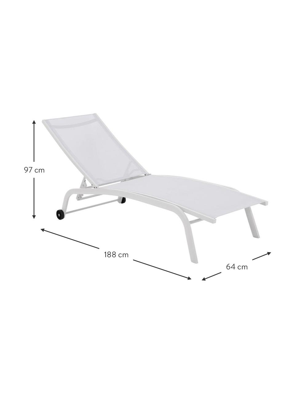 Lettino prendisole con ruote Sun, Struttura: alluminio rivestito, Bianco, Larg. 188 x Prof. 64 cm