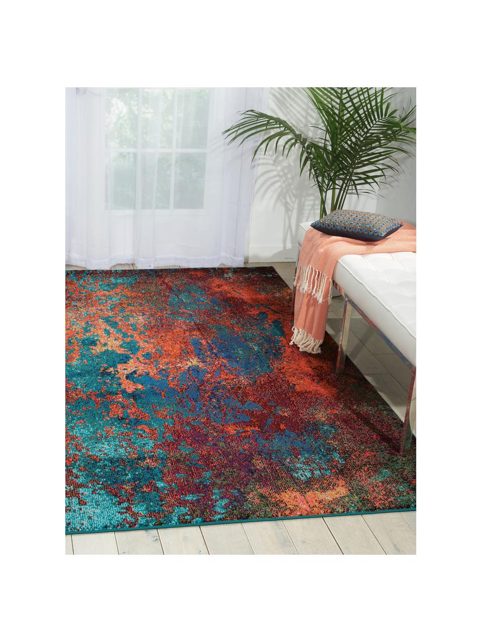 Tapis design à poils ras Celestial, Tons rouges, tons bleus, larg. 120 x long. 180 cm (taille S)