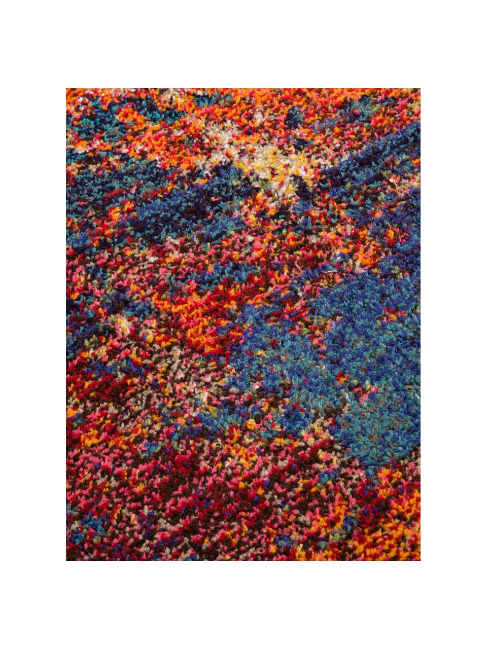 Alfombra de pelo corto de diseño Celestial, Parte superior: 100% polipropileno, Reverso: yute, Tonos rojos, naranjas y azules, An 120 x L 180 cm (Tamaño S)