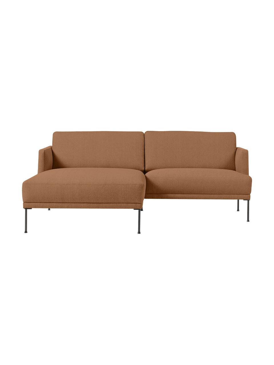 Divanetto angolare con piedini in metallo Fluente, Rivestimento: 100% poliestere Con 80.00, Struttura: legno di pino massiccio, , Piedini: metallo verniciato a polv, Webstoff Nougat, Larg. 198 x Prof. 152 cm, chaise-longue a sinistra