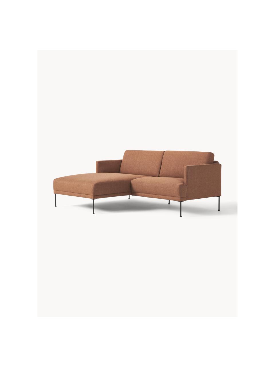 Kleines Ecksofa Fluente, Bezug: 100 % Polyester Der strap, Gestell: Massives Kiefernholz, Bir, Füße: Metall, pulverbeschichtet, Webstoff Nougat, B 198 x T 152 cm, Eckteil links