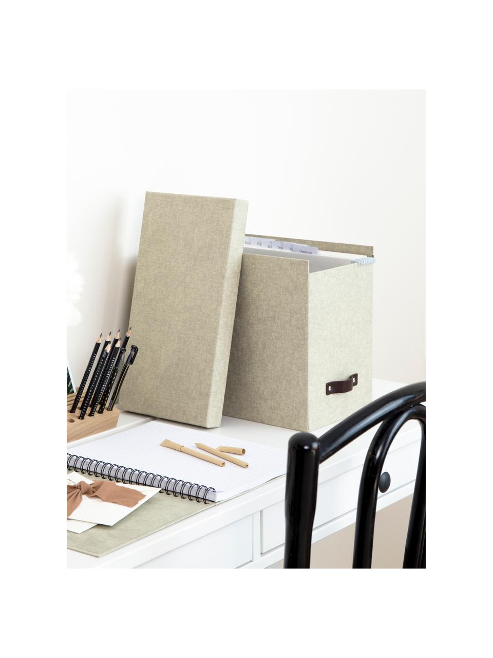 Caja organizadora Jahan, Caja: canvas, cartón rígido (10, Asa: cuero, Verde oliva, marrón, L 19 x An 35 cm