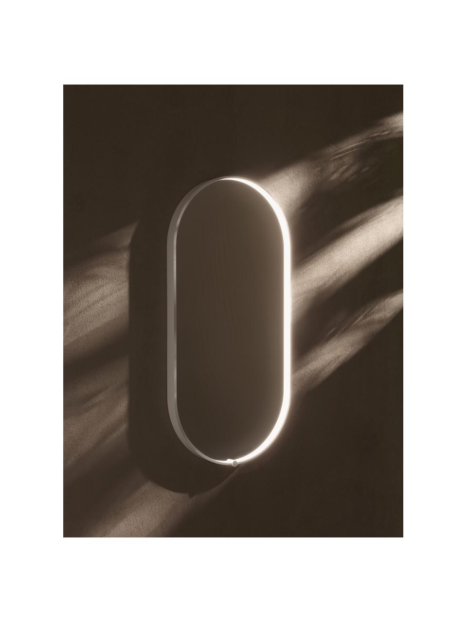 Specchio ovale da parete con illuminazione a LED Avior, Cornice: alluminio rivestito, Superficie dello specchio: vetro a specchio, Bianco, Larg. 45 x Alt. 90 cm