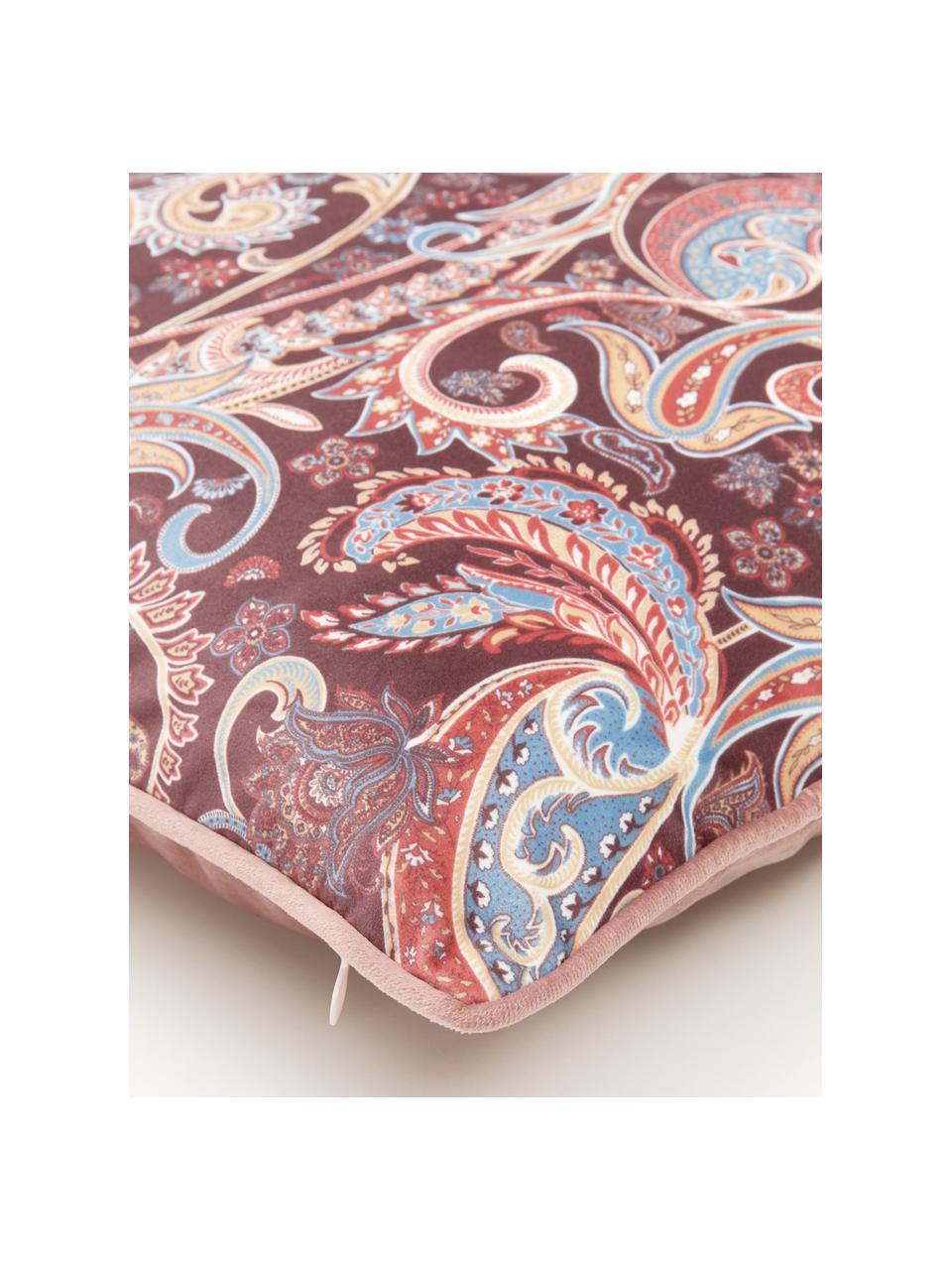 Kussenhoes Indira met paisley patroon in rozetinten, 100% polyester fluweel, Multicolour, 40 x 40 cm