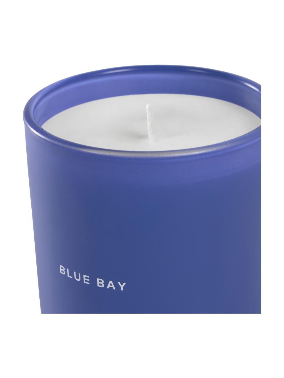 Geurkaars blauw Bay (lila, vanille), Houder: glas, Donkerblauw, wit, Ø 9 x H 10 cm