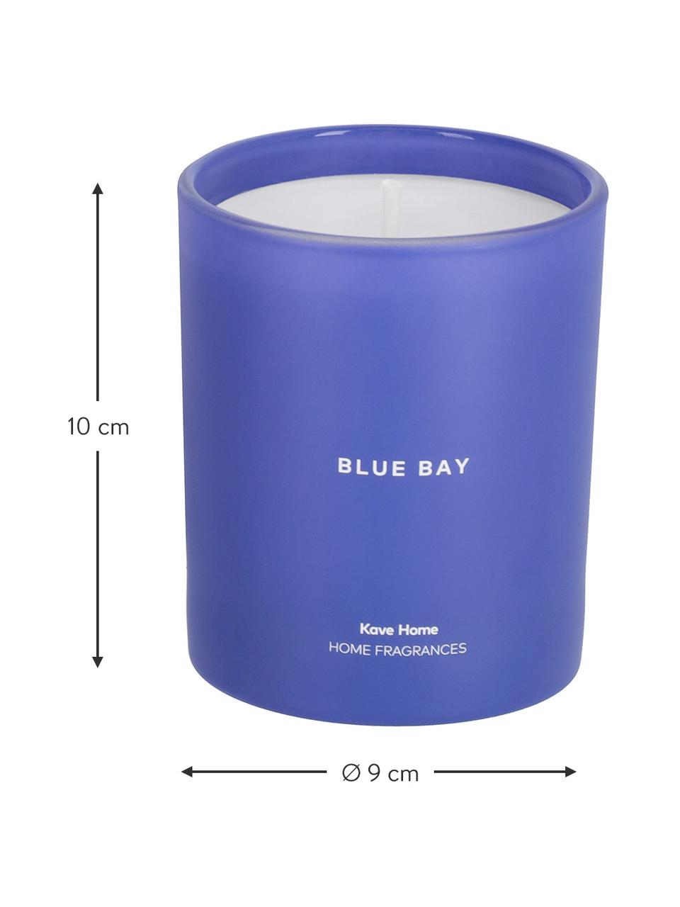 Geurkaars blauw Bay (lila, vanille), Houder: glas, Donkerblauw, wit, Ø 9 x H 10 cm
