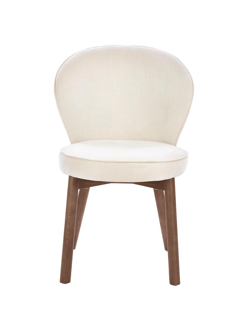 Gestoffeerde stoel Serena, Bekleding: chenille (92% polyester, , Poten: massief gelakt essenhout, Geweven stof wit, essenhout, bruin gelakt, B 56 x D 64 cm