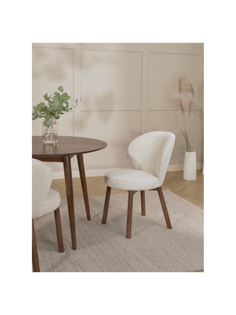 Gestoffeerde stoel Serena, Bekleding: chenille (92% polyester, , Poten: massief gelakt essenhout, Geweven stof wit, essenhout, bruin gelakt, B 56 x D 64 cm