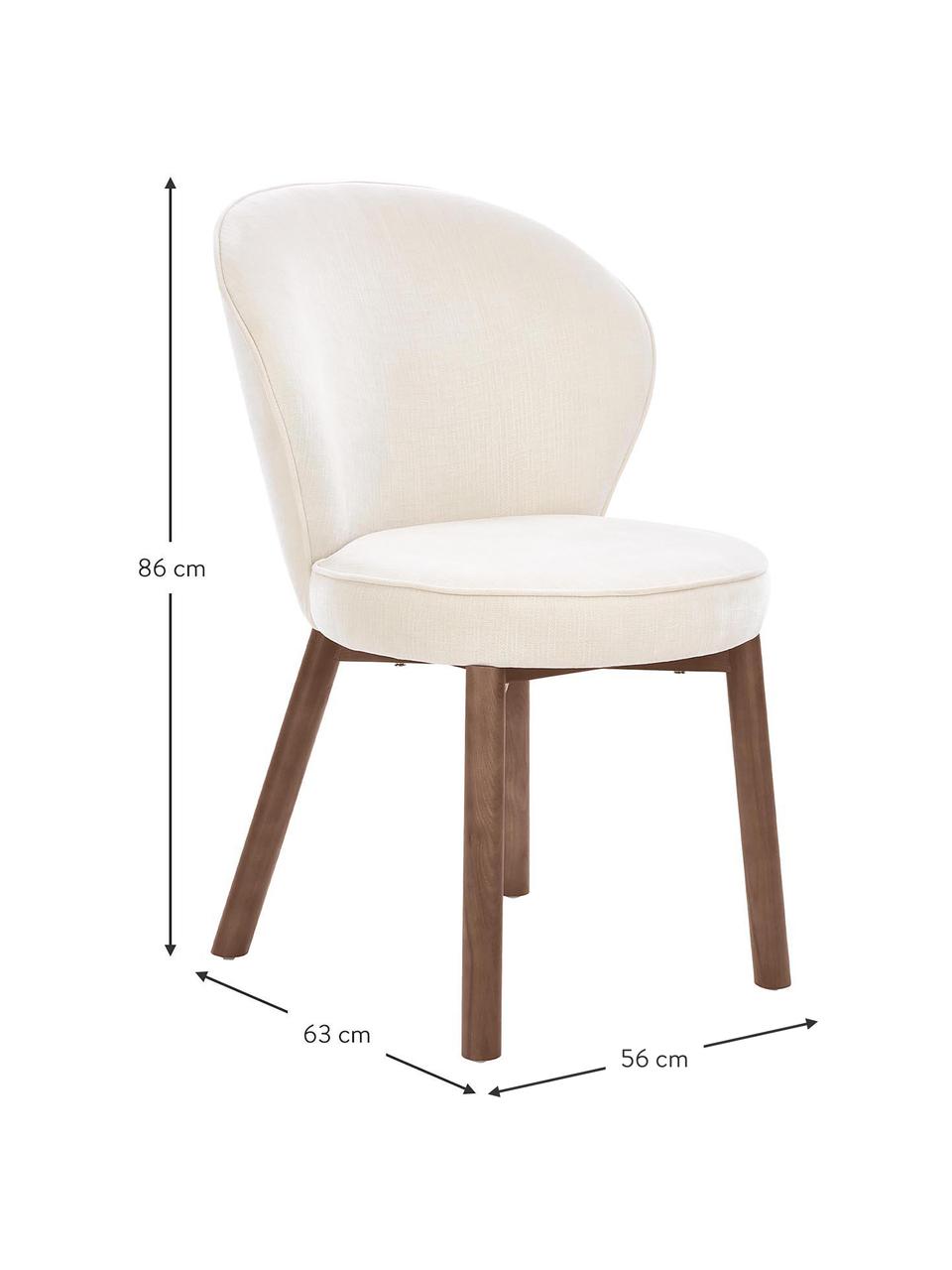 Gestoffeerde stoel Serena, Bekleding: chenille (92% polyester, , Poten: massief gelakt essenhout, Geweven stof wit, essenhout, bruin gelakt, B 56 x D 64 cm