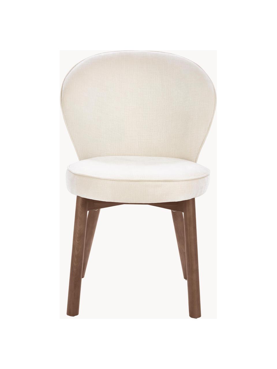 Sedia imbottita Serena, Rivestimento: ciniglia (92% poliestere,, Gambe: legno massiccio di frassi, Tessuto bianco, legno di frassino laccato marrone, Larg. 56 x Prof. 64 cm