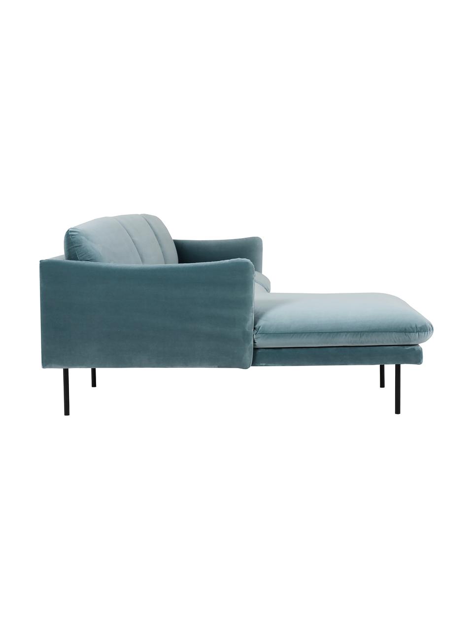 Samt-Ecksofa Moby, Bezug: Samt (Hochwertiger Polyes, Gestell: Massives Kiefernholz, FSC, Füße: Metall, pulverbeschichtet, Samt Petrol, B 280 x T 160 cm, Eckteil links