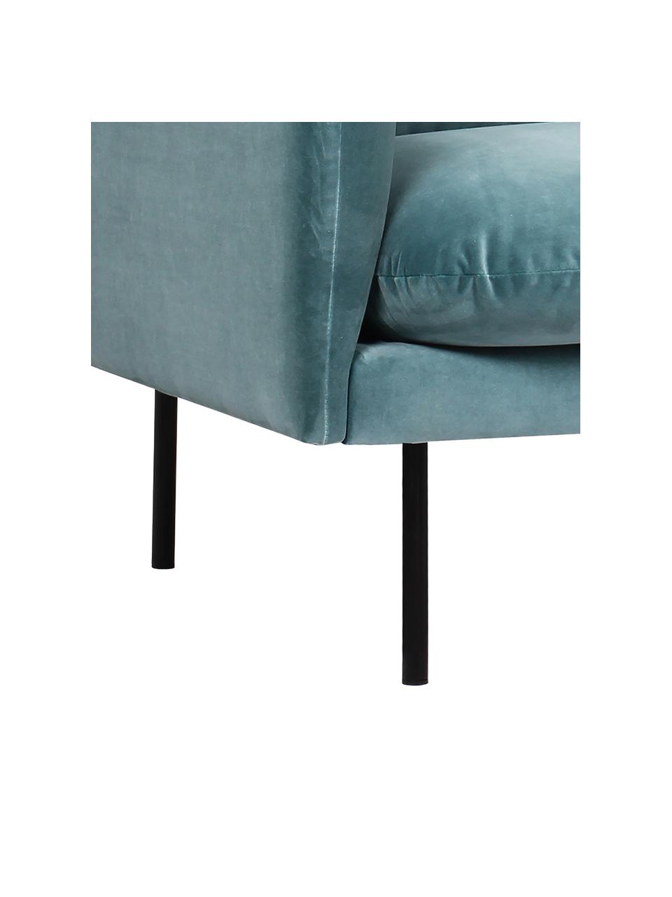 Samt-Ecksofa Moby, Bezug: Samt (Hochwertiger Polyes, Gestell: Massives Kiefernholz, FSC, Füße: Metall, pulverbeschichtet, Samt Petrol, B 280 x T 160 cm, Eckteil links