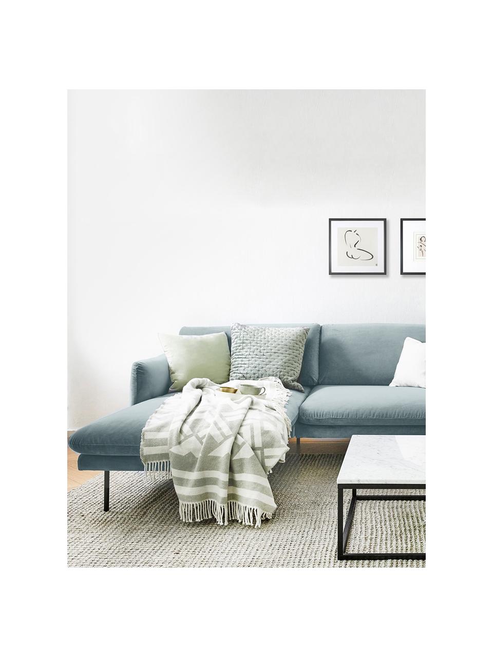Fluwelen hoekbank Moby met metalen poten, Bekleding: fluweel (hoogwaardig poly, Frame: massief grenenhout, FSC-g, Poten: gepoedercoat metaal, Fluweel turquoise, B 280 x D 160 cm, hoekdeel links