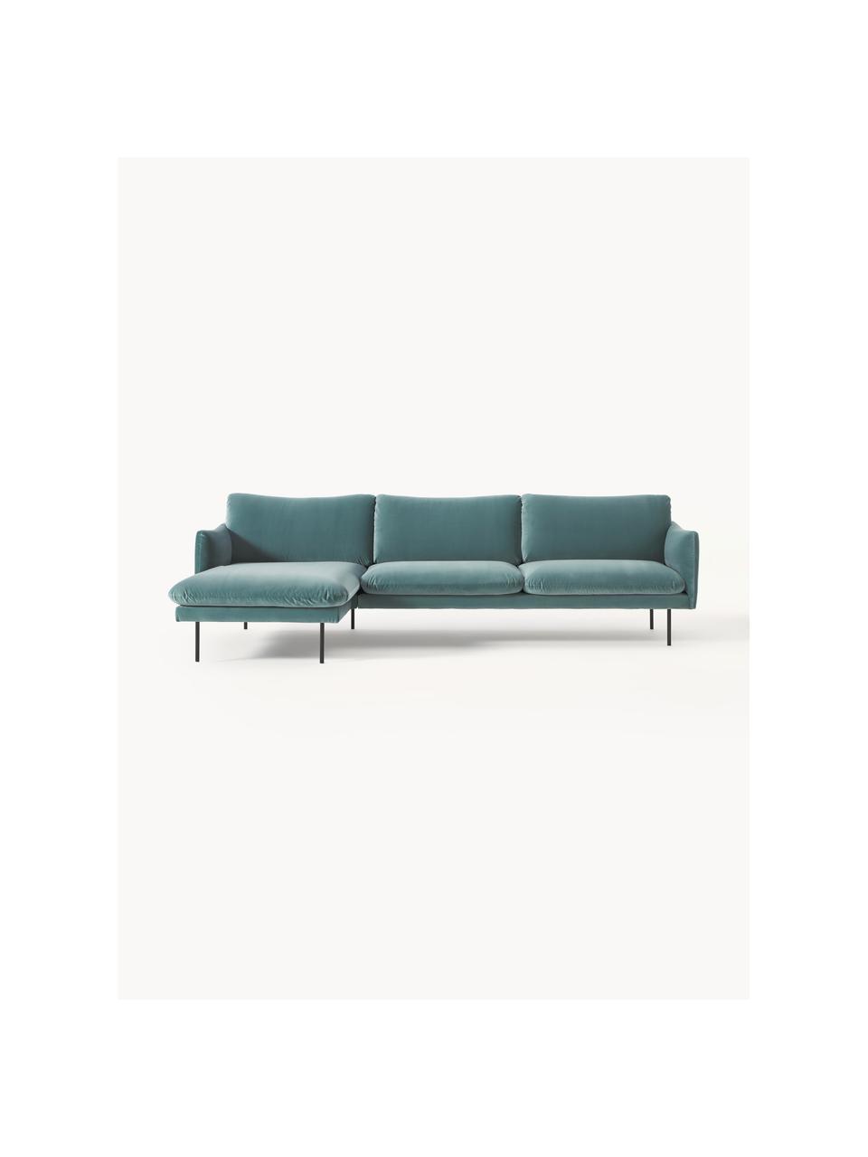 Samt-Ecksofa Moby, Bezug: Samt (Hochwertiger Polyes, Gestell: Massives Kiefernholz, Bir, Samt Petrol, B 280 x T 160 cm, Eckteil rechts