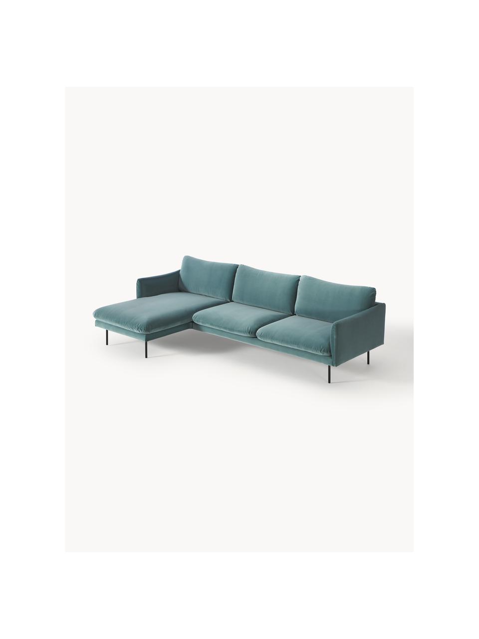 Samt-Ecksofa Moby, Bezug: Samt (Hochwertiger Polyes, Gestell: Massives Kiefernholz, Samt Petrol, B 280 x T 160 cm, Eckteil links