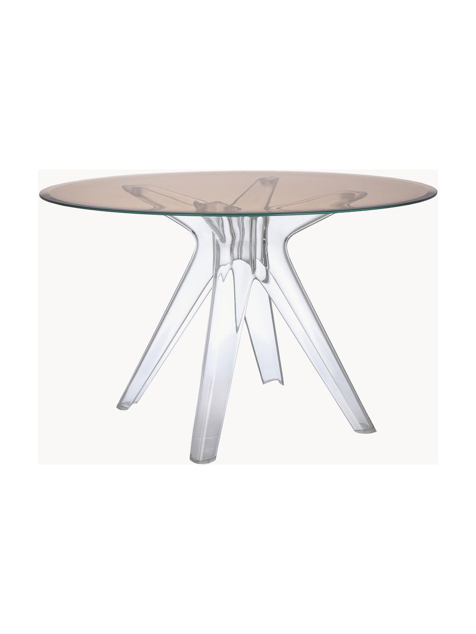 Mesa de comedor redonda Sir Gio, Ø 120 cm, Tablero: vidrio laminado, Estructura: plástico, Beige, transparente, Ø 120 cm