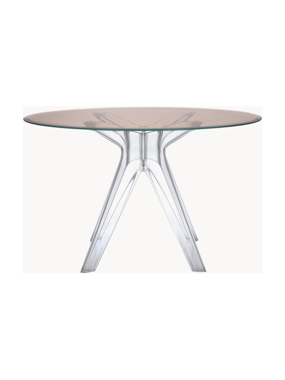 Mesa de comedor redonda Sir Gio, Ø 120 cm, Tablero: vidrio laminado, Estructura: plástico, Beige, transparente, Ø 120 cm