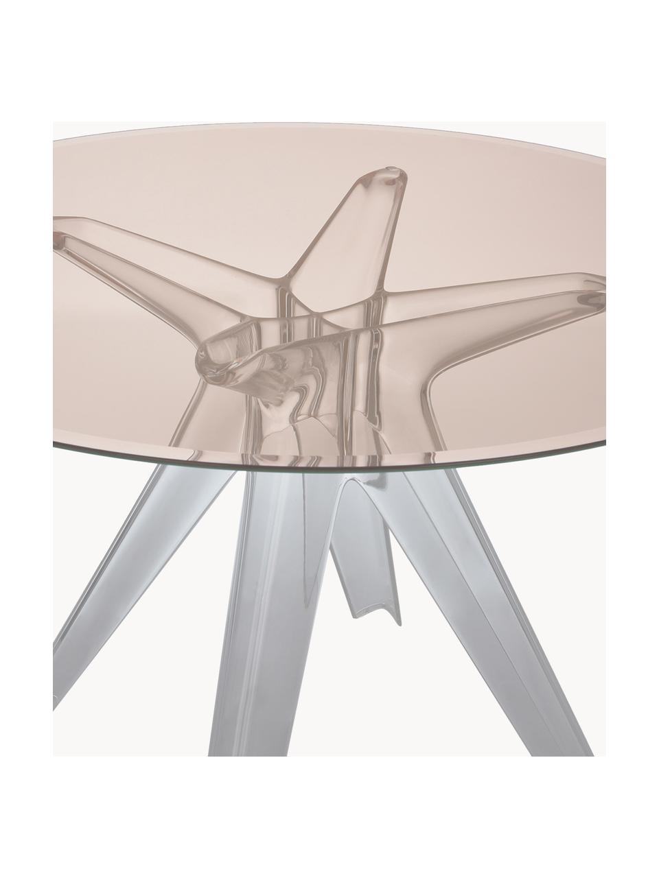 Mesa de comedor redonda Sir Gio, Ø 120 cm, Tablero: vidrio laminado, Estructura: plástico, Beige, transparente, Ø 120 cm
