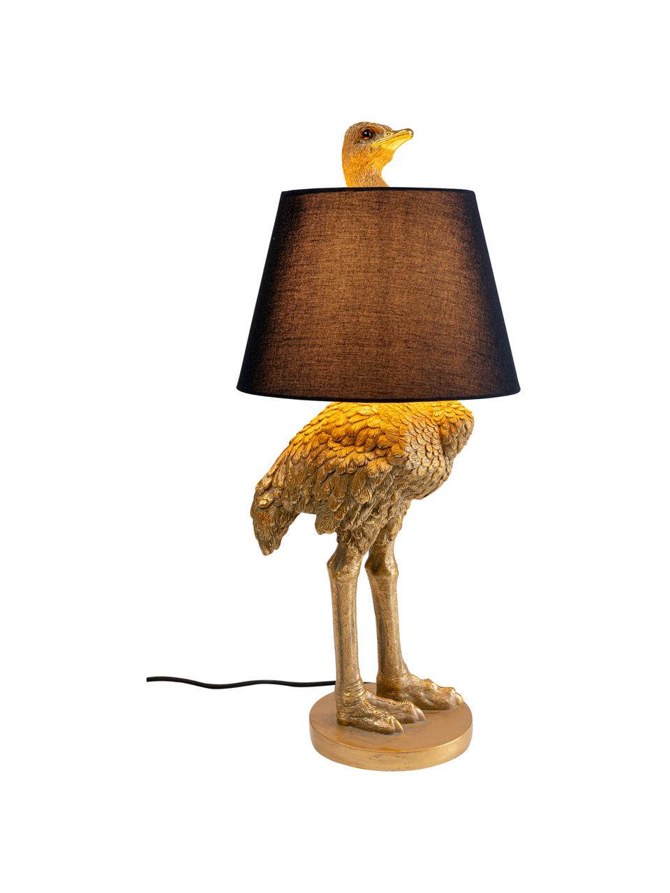 Duża ręcznie wykonana lampa stołowa Ostrich, Stelaż: poliresing, Odcienie mosiądzu, Ø 30 x W 69 cm