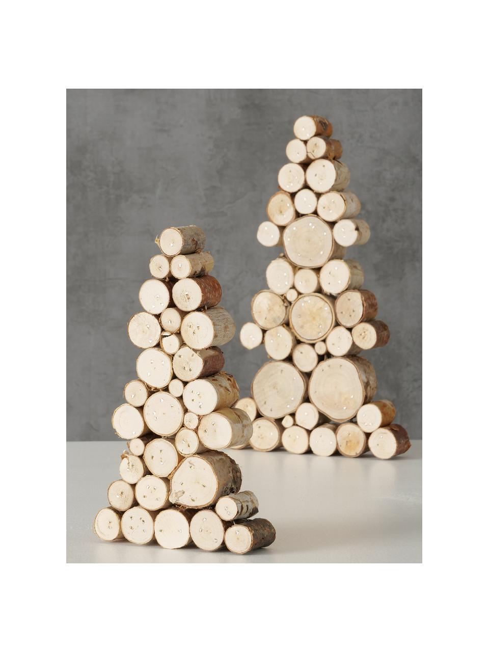Decoratieve boompjes Allgäu van hout, 2 stuks, Hout, Licht hout, Set met verschillende formaten